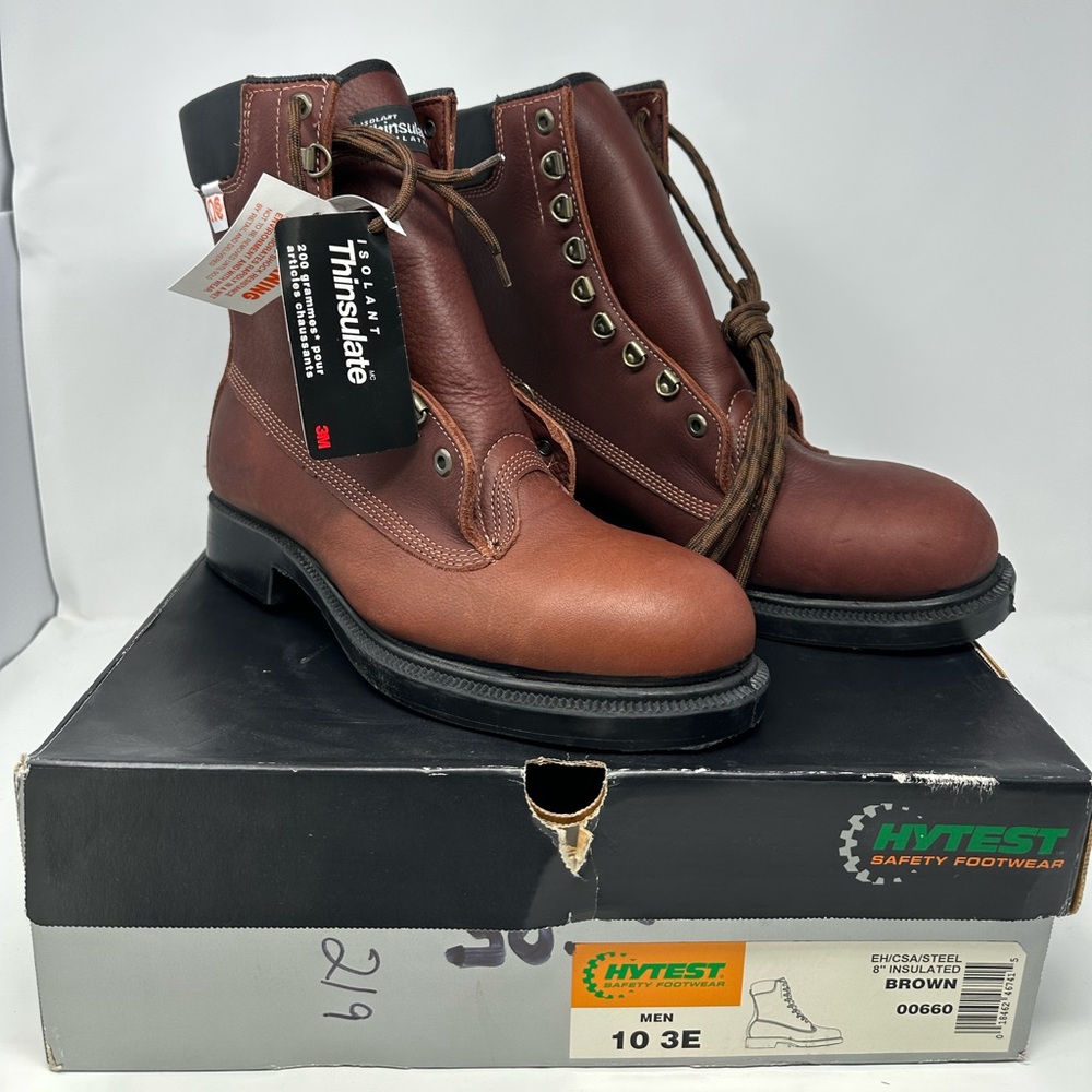 NEW Hytest 00660 8" Insulated Brown Leather Steel Toe Sz 10 3E Work Boots Men’s